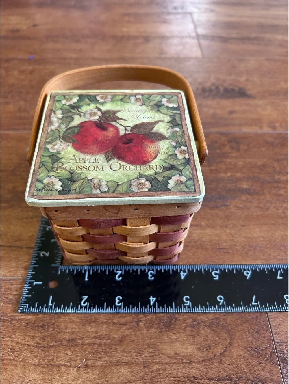 Apple Blossom Orchard Small Woven Basket with Lid and Handle